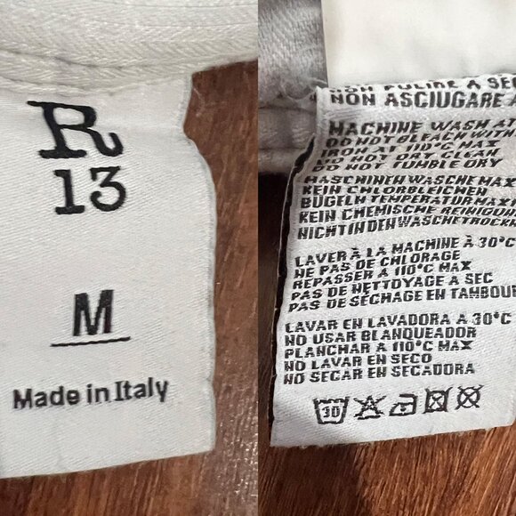 R13 Brindley Wash Distressed Denim Overall Shorts Size M | Frayed Hem - Picture 6 of 6